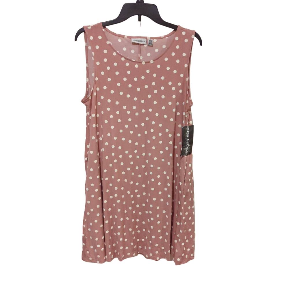 Nina Leonard Pink Polka Dot Dress, NWT, M